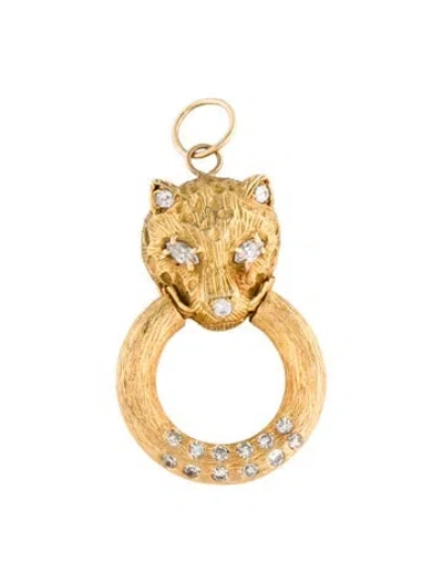 Pre-owned Pendant 18k Diamond Feline Door Knocker, 1" In Multi