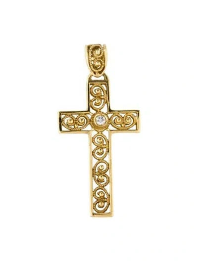 Pre-owned Pendant 18k Diamond Filigree Cross  In Multi