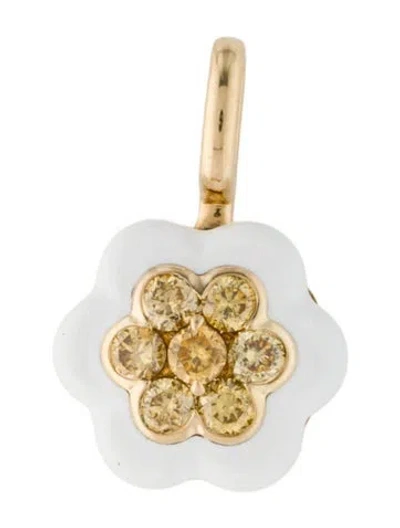 Pre-owned Pendant 18k Diamond Flower Charm In Multi