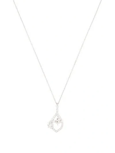 Pre-owned Pendant 18k Diamond Flower  Necklace, 17" In Multi