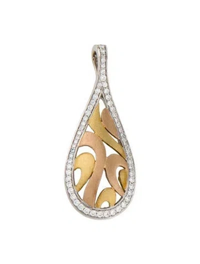 Pre-owned Pendant 18k Diamond Openwork Teardrop , 2" In Multi