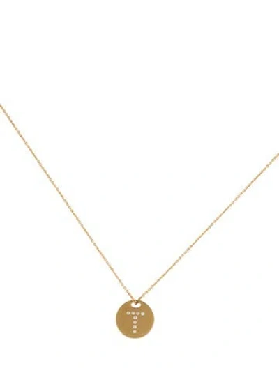 Pre-owned Pendant 18k Diamond 't' Disc  Necklace, 17.5" In Multi