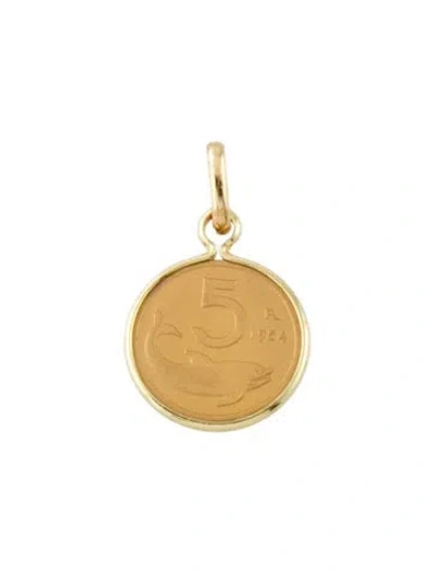 Pre-owned Pendant 18k Dolphin Lire Coin , 1" In Multi