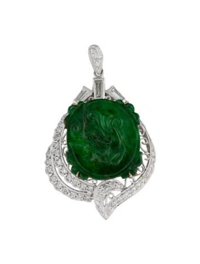 Pre-owned Pendant 18k Dyed Jadeite & Diamond  In Multi