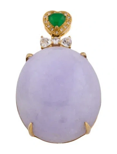 Pre-owned Pendant 18k Dyed Jadeite & Diamond  In Multi