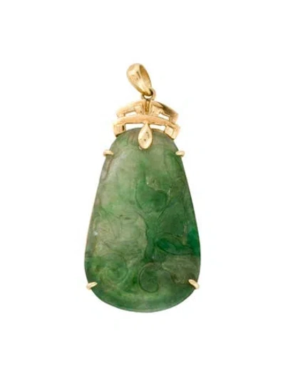 Pre-owned Pendant 18k Dyed Jadeite Carved Butterfly  In Multi