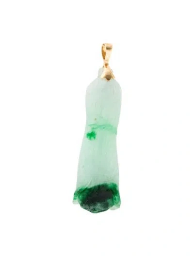 Pre-owned Pendant 18k Dyed Jadeite Carved  Necklace In Multi