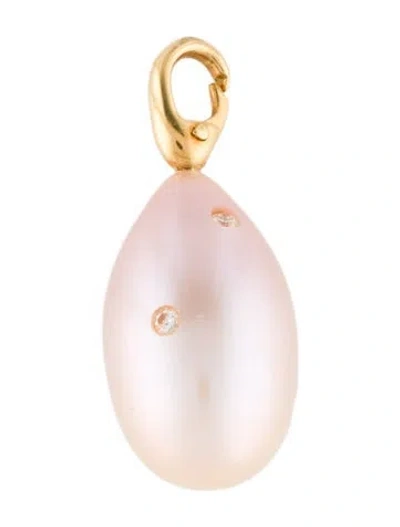 Pre-owned Pendant 18k Dyed Pearl & Diamond Inlay  In Multi