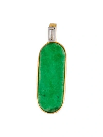 Pre-owned Pendant 18k Dyed Quartzite & Diamond  In Multi