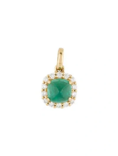 Pre-owned Pendant 18k Emerald & Diamond , 0.5" In Multi