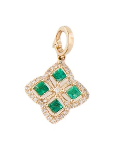 Pre-owned Pendant 18k Emerald & Diamond  In Multi