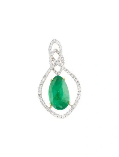 Pre-owned Pendant 18k Emerald & Diamond  In Multi