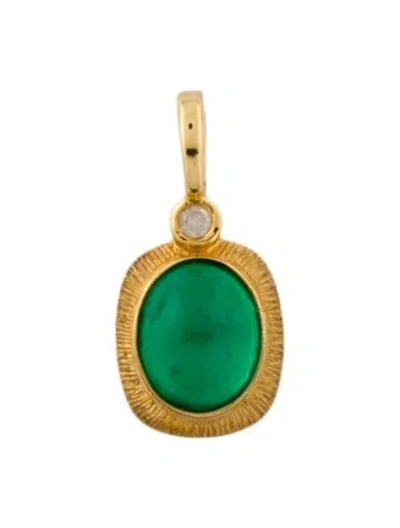 Pre-owned Pendant 18k Emerald & Diamond  In Multi