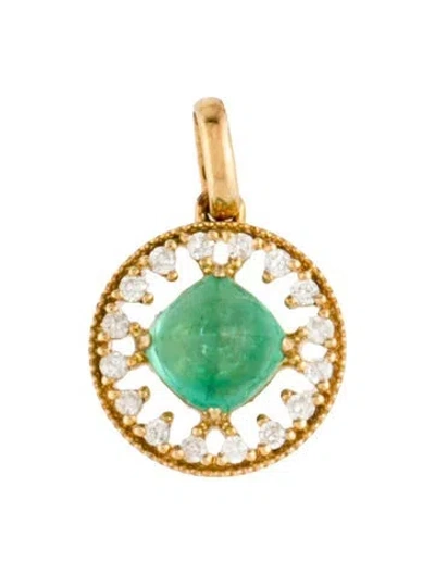 Pre-owned Pendant 18k Emerald & Diamond  In Multi