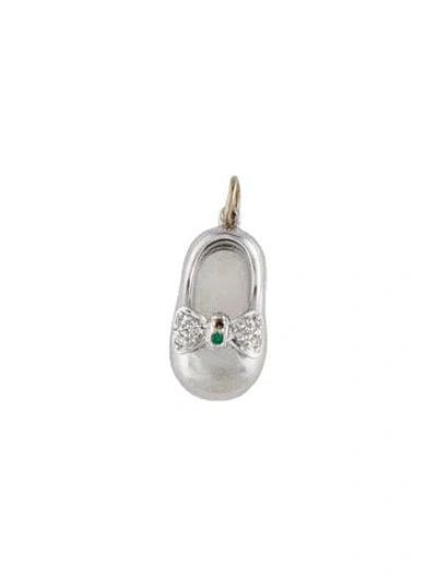 Pre-owned Pendant 18k Emerald & Diamond Shoe  In Multi