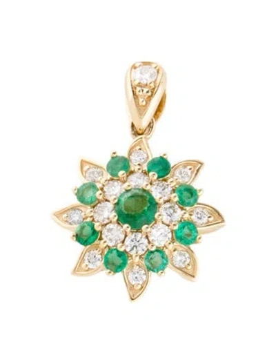 Pre-owned Pendant 18k Emerald & Lab-grown Diamond  In Multi