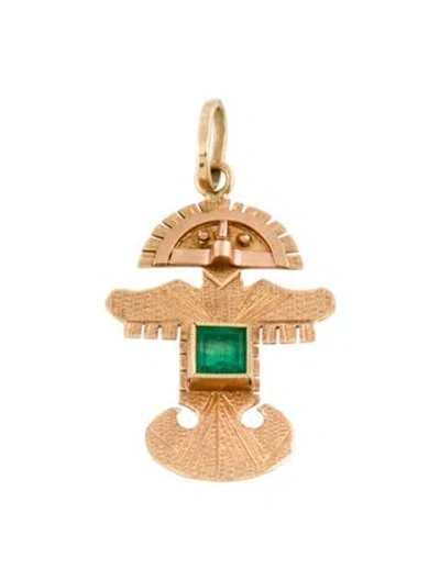 Pre-owned Pendant 18k Emerald Inca God , 1.25" In Multi