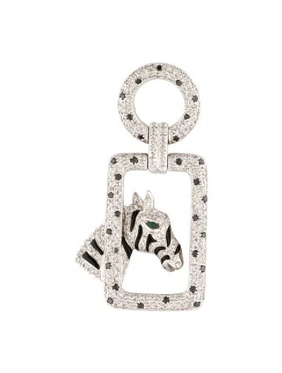 Pre-owned Pendant 18k Emerald, Onyx & Diamond Zebra , 2.25" In Multi