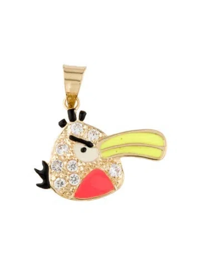 Pre-owned Pendant 18k Enamel & Cubic Zirconia Bird , 1" In Multi