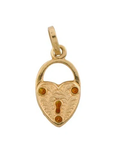 Pre-owned Pendant 18k Enamel Heart Lock , 1" In Multi