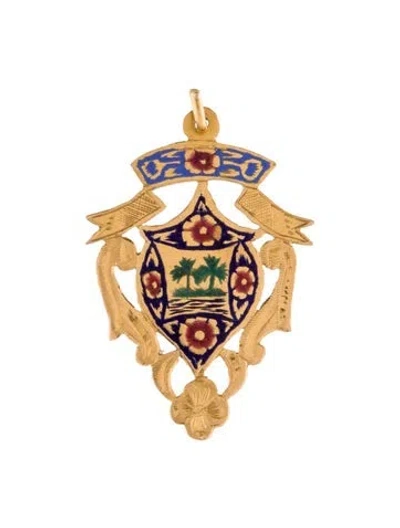 Pre-owned Pendant 18k Enamel Medallion , 1.75" In Multi