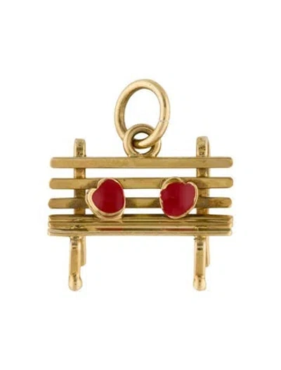Pre-owned Pendant 18k Enamel Park Bench Charm In Red