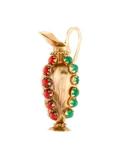 Pre-owned Pendant 18k Glass Encrusted Pitcher Charm , 1.5" In Multi