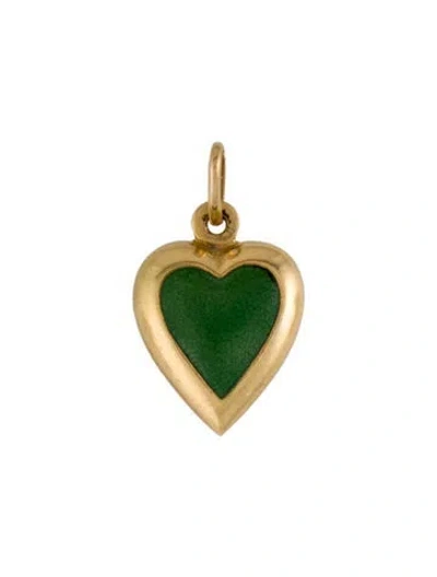 Pre-owned Pendant 18k Glass Heart Charm In Green