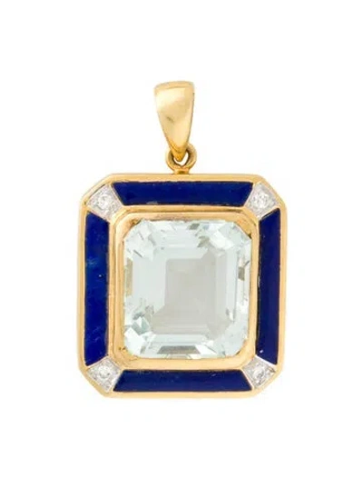 Pre-owned Pendant 18k Glass, Lapis & Diamond , 1.5" In Multi