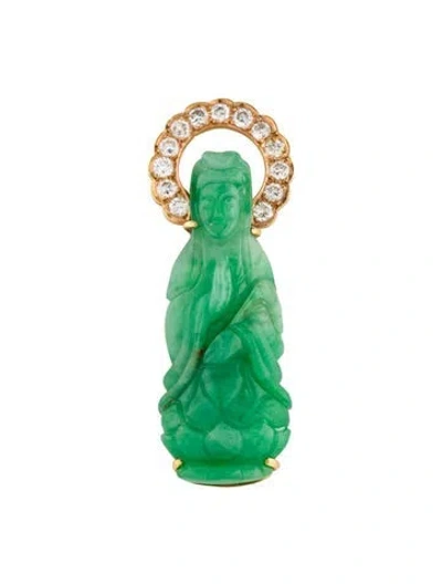 Pre-owned Pendant 18k Jadeite & Diamond Buddha  In Multi