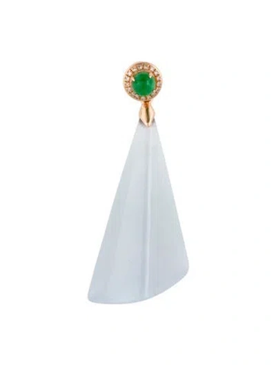 Pre-owned Pendant 18k Jadeite & Diamond Carved , 1.5" In Multi