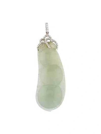 Pre-owned Pendant 18k Jadeite & Diamond Peapod , 2" In Multi