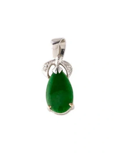 Pre-owned Pendant 18k Jadeite & Diamond , 0.5" In Multi