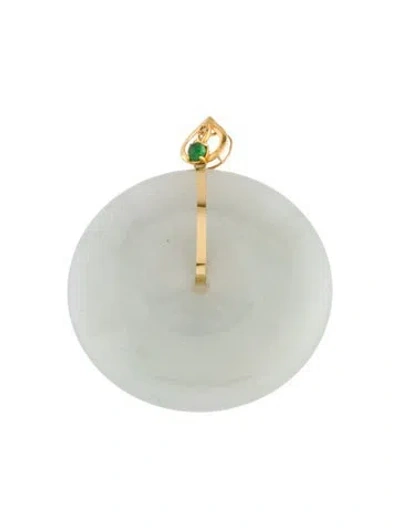 Pre-owned Pendant 18k Jadeite & Diamond , 1.25" In Multi