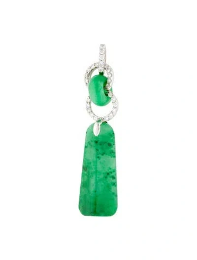 Pre-owned Pendant 18k Jadeite & Diamond , 1.5" In Green