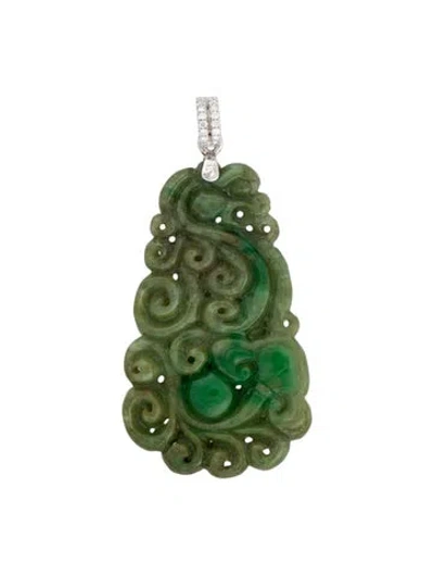 Pre-owned Pendant 18k Jadeite & Diamond  In Multi