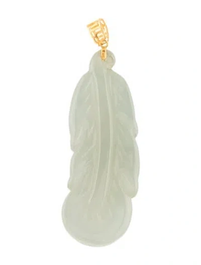 Pre-owned Pendant 18k Jadeite Feather , 1.25" In Multi