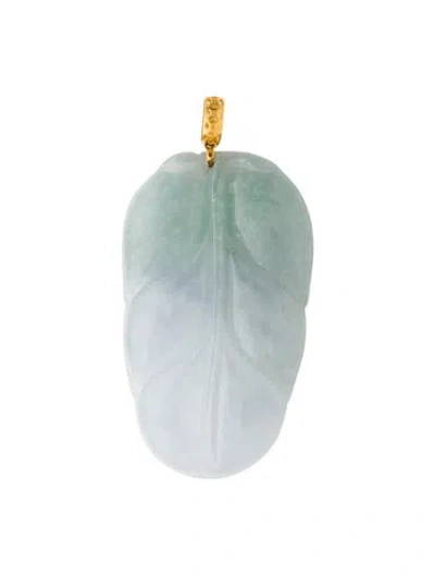 Pre-owned Pendant 18k Jadeite Leaf  Necklace, 1.5" In Multi