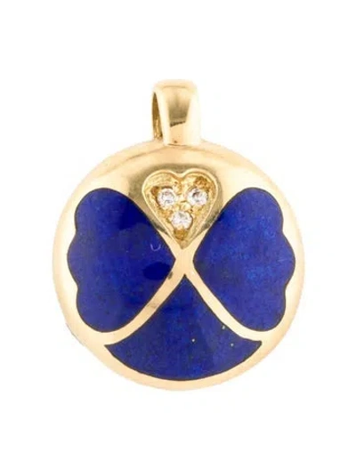 Pre-owned Pendant 18k Lapis Lazuli & Diamond  In Multi