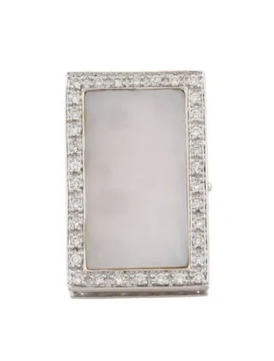 Pre-owned Pendant 18k Mother Of Pearl & Diamond , 0.5" In Multi