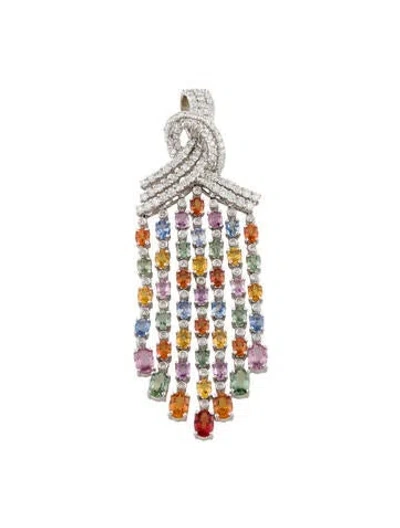 Pre-owned Pendant 18k Multicolor Sapphire & Diamond Waterfall