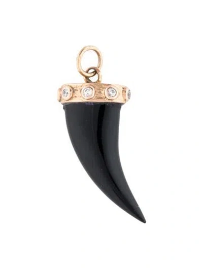 Pre-owned Pendant 18k Onyx & Diamond Tooth  In Multi