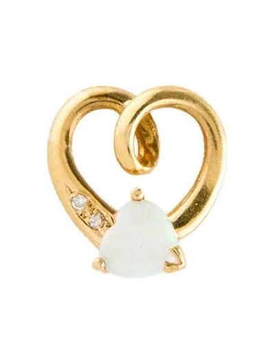 Pre-owned Pendant 18k Opal & Diamond Heart  In Multi