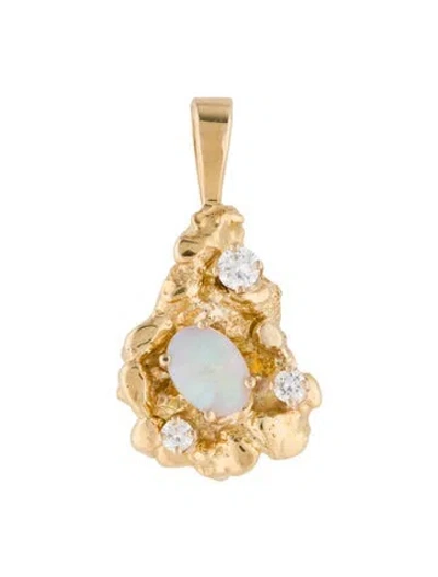 Pre-owned Pendant 18k Opal & Diamond Nugget  In Multi