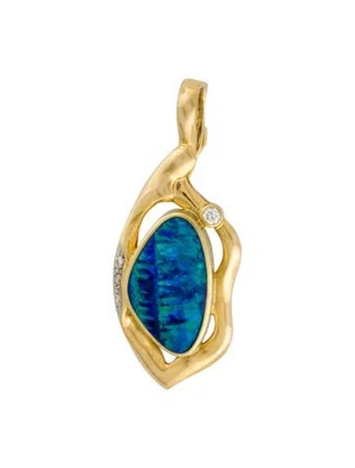 Pre-owned Pendant 18k Opal & Diamond  In Multi
