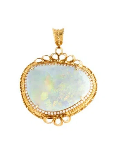 Pre-owned Pendant 18k Opal & Diamond  In Multi