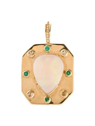 Pre-owned Pendant 18k Opal, Diamond, Emerald & Topaz  In Multi