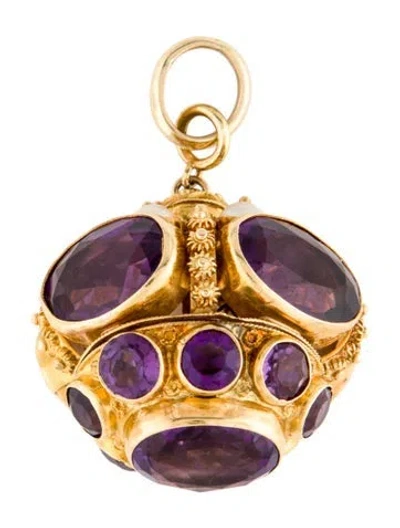 Pre-owned Pendant 18k Pearl & 51.33ctw Amethyst Venetian-etruscan Charm  In Multi