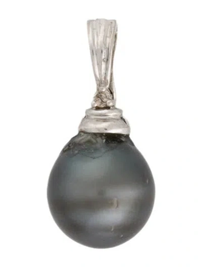 Pre-owned Pendant 18k Pearl & Diamond Accented  In Multi
