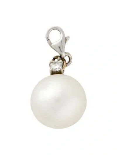 Pre-owned Pendant 18k Pearl & Diamond Charm In Multi